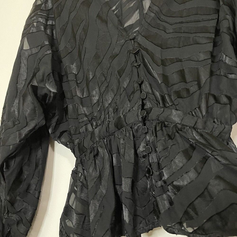 L'academie sheer black zebra print v neck cinch waist blouse top size xs - Picture 3 of 6